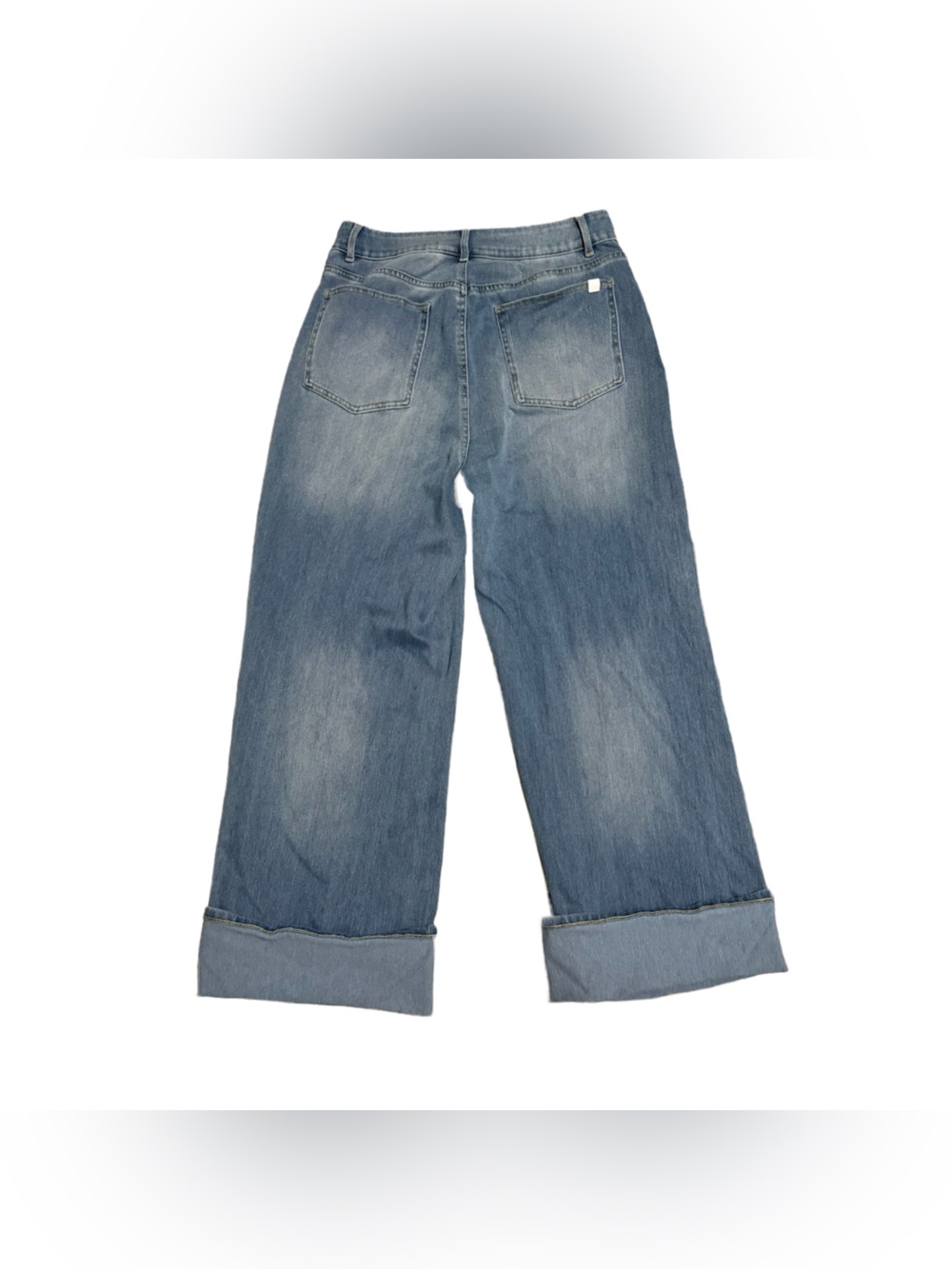 Halara Flex Women's Medium High Waisted Pockets Rolled Hem Wide Leg Jean Blue - Picture 3 of 5